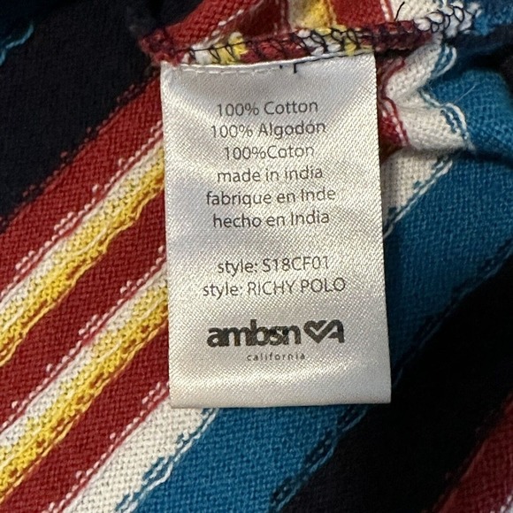 AMBSN California Polo Shirt Mens Medium Striped Knit Polo Cali West Coast - Picture 7 of 15